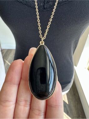 Gothic Black Teardrop Pendant Long Necklace Whimsigoth Witchy Halloween Y2K